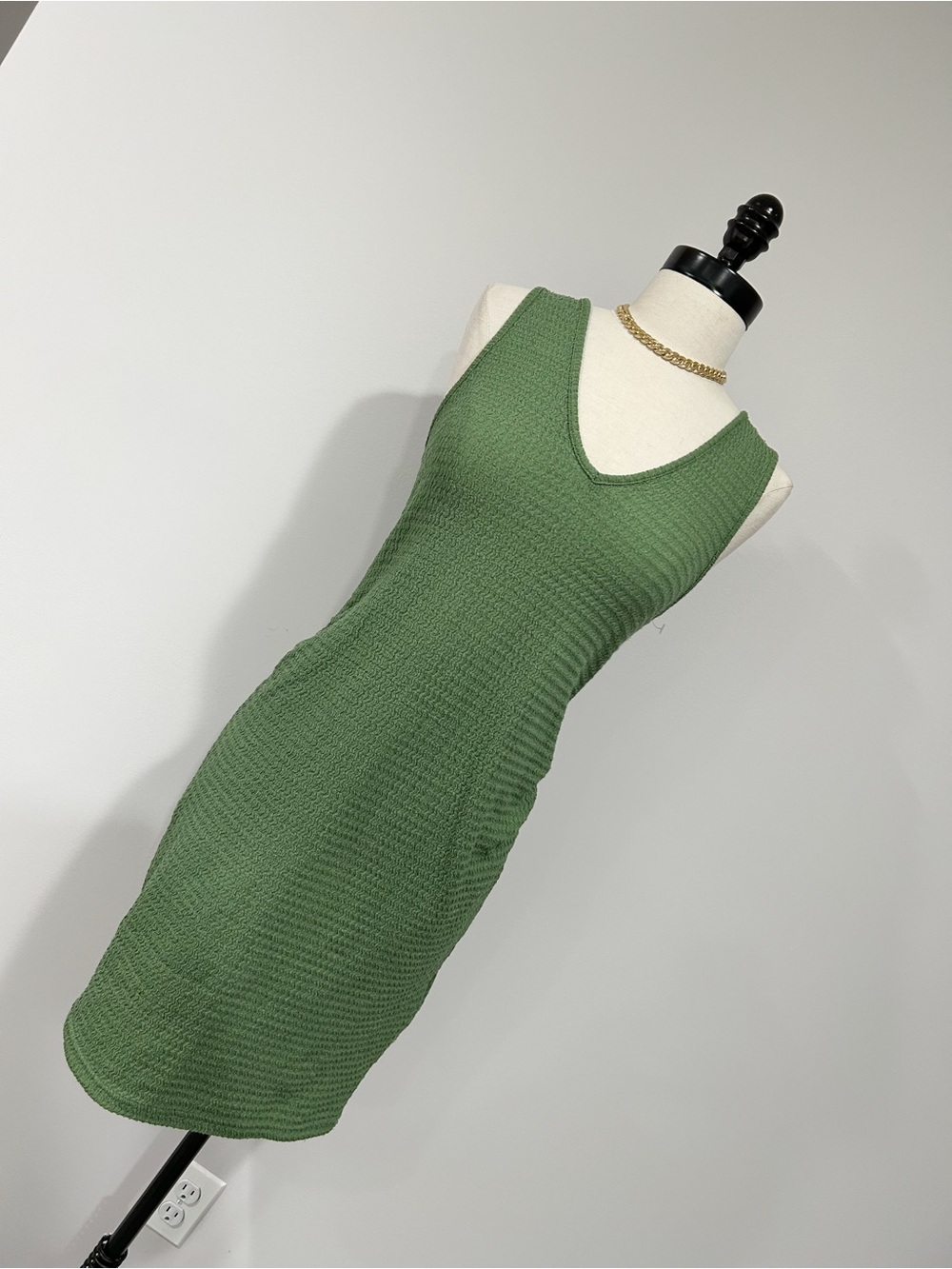 SHEIN Olive Green Knit V-Neck Tank Dress